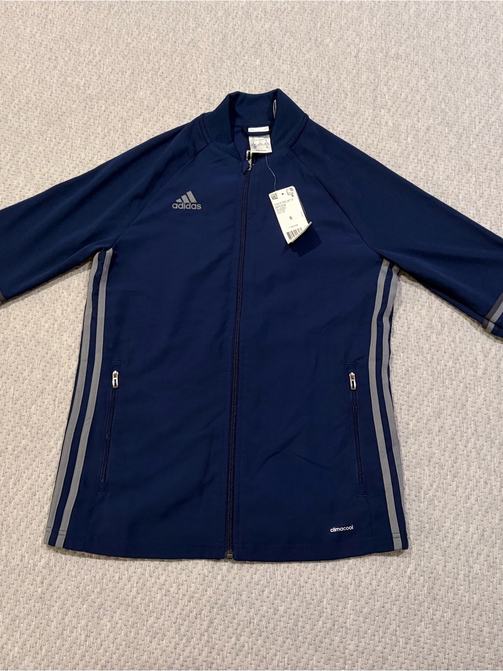 Adidas Women’s Climacool Navy Track Jacket with Grey Accent Stripes